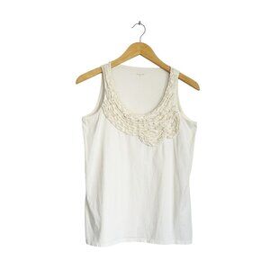 Garnet Hill Women's Pima Cotton Ruffle Tank Top in Ivory - Sz S